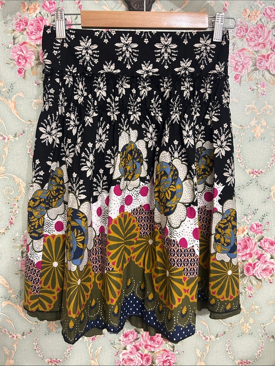 Dresses & Skirts - Vintage retro style 100% cotton block print midi skirt 13.5 inch waist small